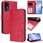For TCL 40 R 5G / Sharp Aquos V6 Litter Panda Embossing RFID Leather Phone Case with Lanyard(Rose Red)