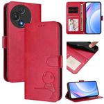For TCL 60R 5G Litter Panda Embossing RFID Leather Phone Case with Lanyard(Rose Red)