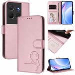 For TCL 503 Litter Panda Embossing RFID Leather Phone Case with Lanyard(Pink)