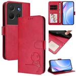 For TCL 503 Litter Panda Embossing RFID Leather Phone Case with Lanyard(Rose Red)