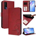 For TCL Stylus 5G Litter Panda Embossing RFID Leather Phone Case with Lanyard(Wine Red)