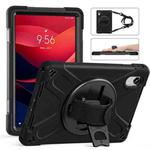 For Lenovo Xiaoxin Pad 11 2025 Rotatable Holder Silicone Hybrid PC Tablet Case with Shoulder Strap(Black)