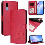 For Kyocera Basio Active3 Litter Panda Embossing RFID Leather Phone Case with Lanyard(Rose Red)