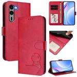 For Fujitsu Arrows We2 Plus F-51E Litter Panda Embossing RFID Leather Phone Case with Lanyard(Rose Red)