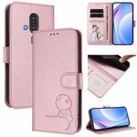 For Fujitsu FCNT Rakuraku F-53E Litter Panda Embossing RFID Leather Phone Case with Lanyard(Pink)