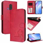 For Fujitsu FCNT Rakuraku F-53E Litter Panda Embossing RFID Leather Phone Case with Lanyard(Rose Red)