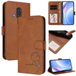 For Fujitsu FCNT Rakuraku F-53E Litter Panda Embossing RFID Leather Phone Case with Lanyard(Brown)