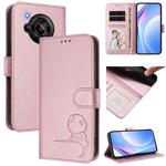 For Sharp Aquos R7 SH-52C Litter Panda Embossing RFID Leather Phone Case with Lanyard(Pink)