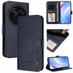 For Sharp Aquos R9 Pro SH-54E Litter Panda Embossing RFID Leather Phone Case with Lanyard(Blue)