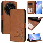 For Sharp Aquos R9 Pro SH-54E Litter Panda Embossing RFID Leather Phone Case with Lanyard(Brown)