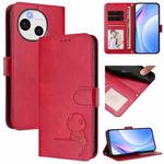 For Sharp Aquos Sense9 Plus Litter Panda Embossing RFID Leather Phone Case with Lanyard(Rose Red)