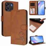 For Blackview Oscal Flat 1C Litter Panda Embossing RFID Leather Phone Case with Lanyard(Brown)