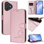 For Blackview Oscal Flat 2 / 2C Litter Panda Embossing RFID Leather Phone Case with Lanyard(Pink)