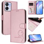For Blackview Oscal Modern 8 / Color 8 Litter Panda Embossing RFID Leather Phone Case with Lanyard(Pink)