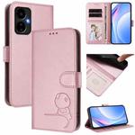For Boost Mobile Celero 5G 2024 / Celero 3 5G Litter Panda Embossing RFID Leather Phone Case with Lanyard(Pink)