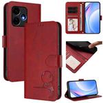 For Boost Mobile Celero 5G+ / Celero 3+ 5G Litter Panda Embossing RFID Leather Phone Case with Lanyard(Wine Red)
