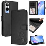 For Cricket Icon 6 Litter Panda Embossing RFID Leather Phone Case with Lanyard(Black)