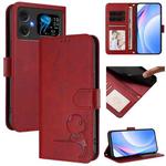 For Cubot A20 Litter Panda Embossing RFID Leather Phone Case with Lanyard(Wine Red)