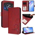For Cubot A30 Litter Panda Embossing RFID Leather Phone Case with Lanyard(Wine Red)