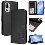 For HTC U24 Pro Litter Panda Embossing RFID Leather Phone Case with Lanyard(Black)