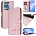 For Oukitel C32 Litter Panda Embossing RFID Leather Phone Case with Lanyard(Pink)
