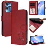 For Oukitel C32 Litter Panda Embossing RFID Leather Phone Case with Lanyard(Wine Red)