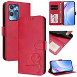 For Oukitel C32 Litter Panda Embossing RFID Leather Phone Case with Lanyard(Rose Red)