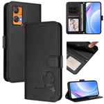 For Oukitel C33 Litter Panda Embossing RFID Leather Phone Case with Lanyard(Black)