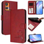 For Oukitel C33 Litter Panda Embossing RFID Leather Phone Case with Lanyard(Wine Red)