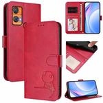 For Oukitel C33 Litter Panda Embossing RFID Leather Phone Case with Lanyard(Rose Red)