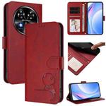 For Oukitel C37 Litter Panda Embossing RFID Leather Phone Case with Lanyard(Wine Red)