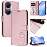 For Oukitel C38 Litter Panda Embossing RFID Leather Phone Case with Lanyard(Pink)