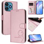 For Oukitel C51 Litter Panda Embossing RFID Leather Phone Case with Lanyard(Pink)