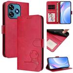 For Oukitel C51 Litter Panda Embossing RFID Leather Phone Case with Lanyard(Rose Red)