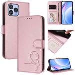 For Wiko T60 / Cubot P80 Litter Panda Embossing RFID Leather Phone Case with Lanyard(Pink)