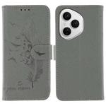 For Honor 400 Pro Global 160.8mm Feather Pattern Litchi Texture Leather Phone Case(Gray)