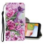 For Samsung Galaxy A01 Coloured Drawing Pattern Horizontal Flip PU Leather Case with Holder & Card Slots & Wallet & Lanyard(Rose Butterfly)