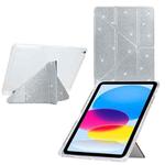 For iPad 10.2 2021 / Air 10.5 Y-Fold Clear Acrylic Glitter Smart Leather Tablet Case(Silver)