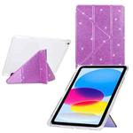 For iPad 10.2 2021 / Air 10.5 Y-Fold Clear Acrylic Glitter Smart Leather Tablet Case(Purple)