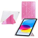 For iPad 9.7 2018 / 2017 / Air 2 / 1 Y-Fold Clear Acrylic Glitter Smart Leather Tablet Case(Pink)