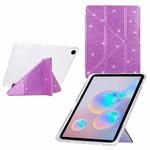 For Samsung Galaxy Tab A9+ Y-Fold Clear Acrylic Glitter Smart Leather Tablet Case(Purple)