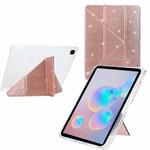 For Samsung Galaxy Tab S6 Lite 2024 Y-Fold Clear Acrylic Glitter Smart Leather Tablet Case(Rose Gold)