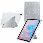 For Samsung Galaxy Tab S6 Lite 2024 Y-Fold Clear Acrylic Glitter Smart Leather Tablet Case(Silver)