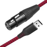 USB-A to XLR Female Audio Recording Cable for Dynamic Microphone, Length:3m(Black Red)