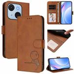 For itel A50C Litter Panda Embossing RFID Leather Phone Case with Lanyard(Brown)