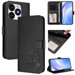 For itel A70 Litter Panda Embossing RFID Leather Phone Case with Lanyard(Black)