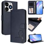 For itel A70 Litter Panda Embossing RFID Leather Phone Case with Lanyard(Blue)