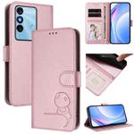 For itel P38 Litter Panda Embossing RFID Leather Phone Case with Lanyard(Pink)