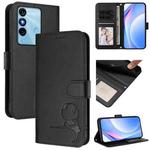 For itel P38 Litter Panda Embossing RFID Leather Phone Case with Lanyard(Black)