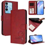 For itel P38 Litter Panda Embossing RFID Leather Phone Case with Lanyard(Wine Red)
